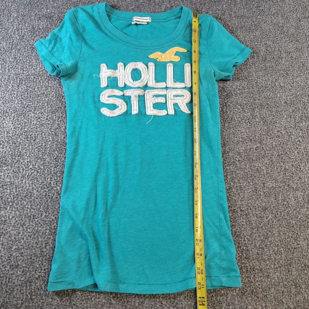 Hollister Graphic Tee Womens Small Teal Green Short Sleeve Applique Logo Shirt